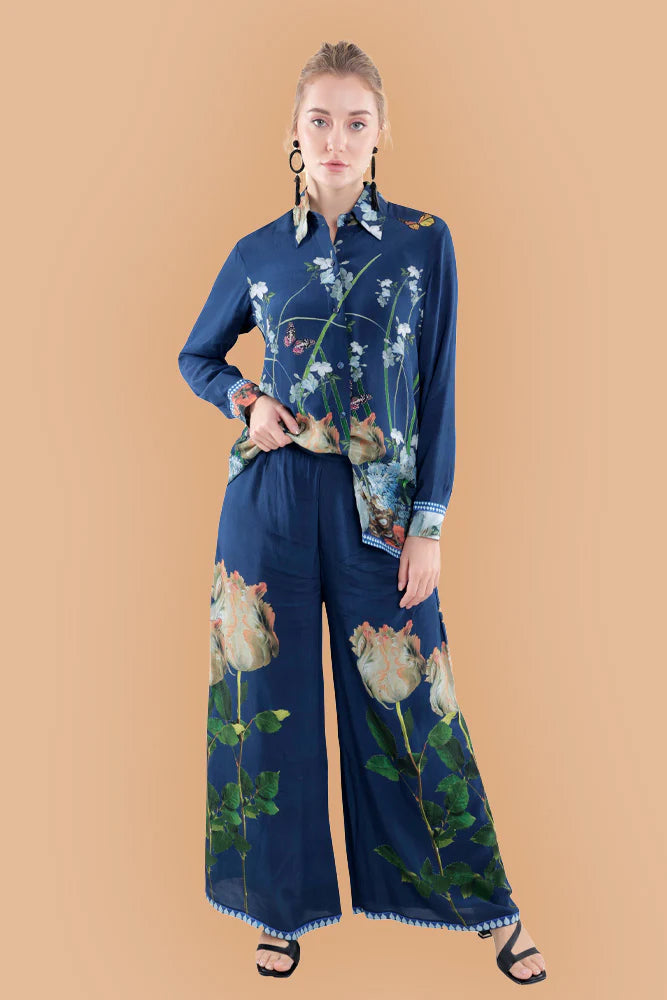 Floral Silk in Sky Blue/M Co-ord Set