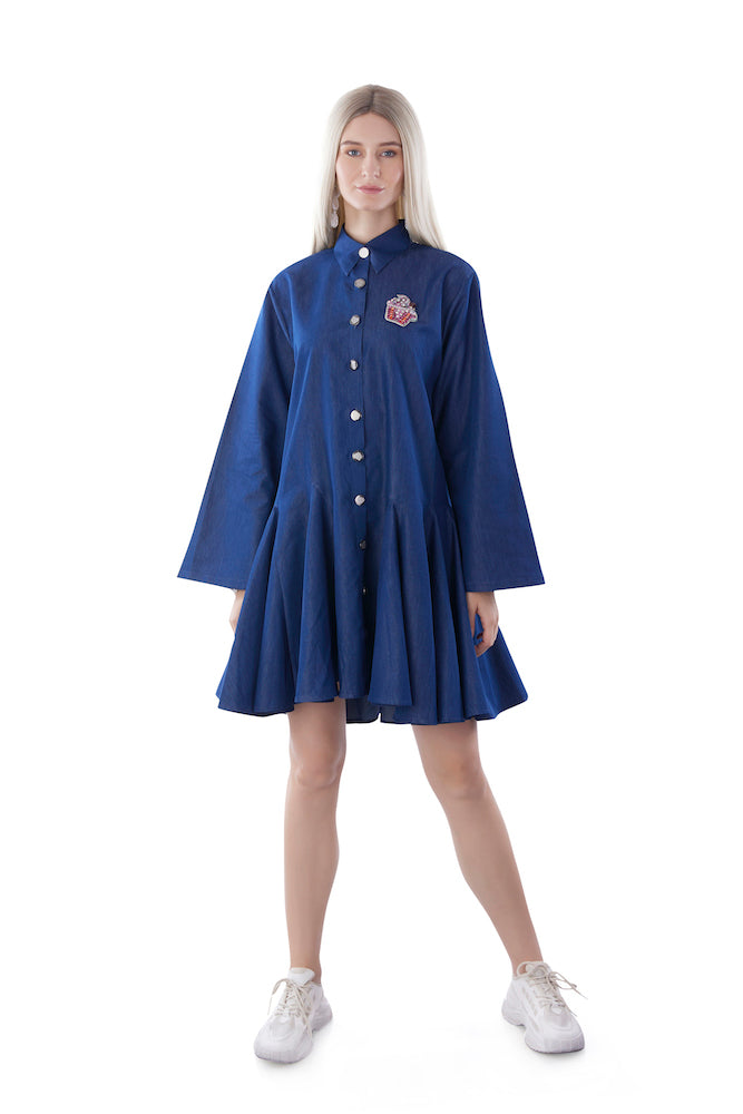 Denim Shirt Dress With Gathers