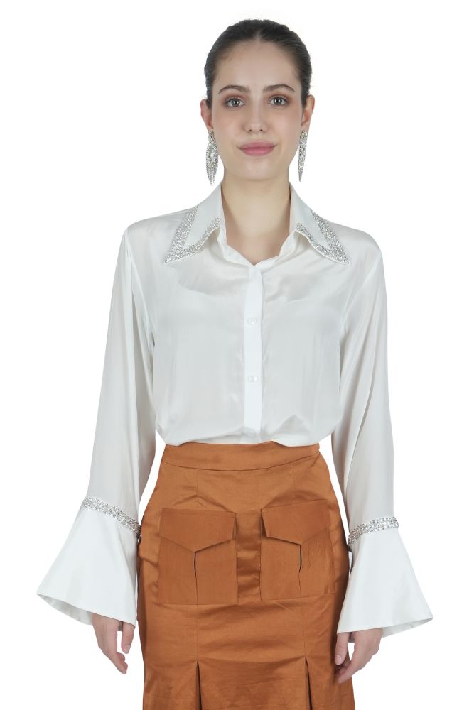 Gem Embellished Silk Shirt