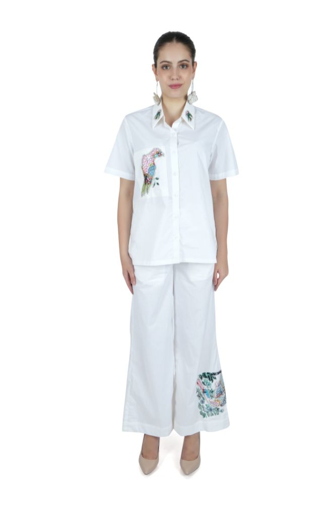 Appliqué Bird Embroidered White Co-ord Set