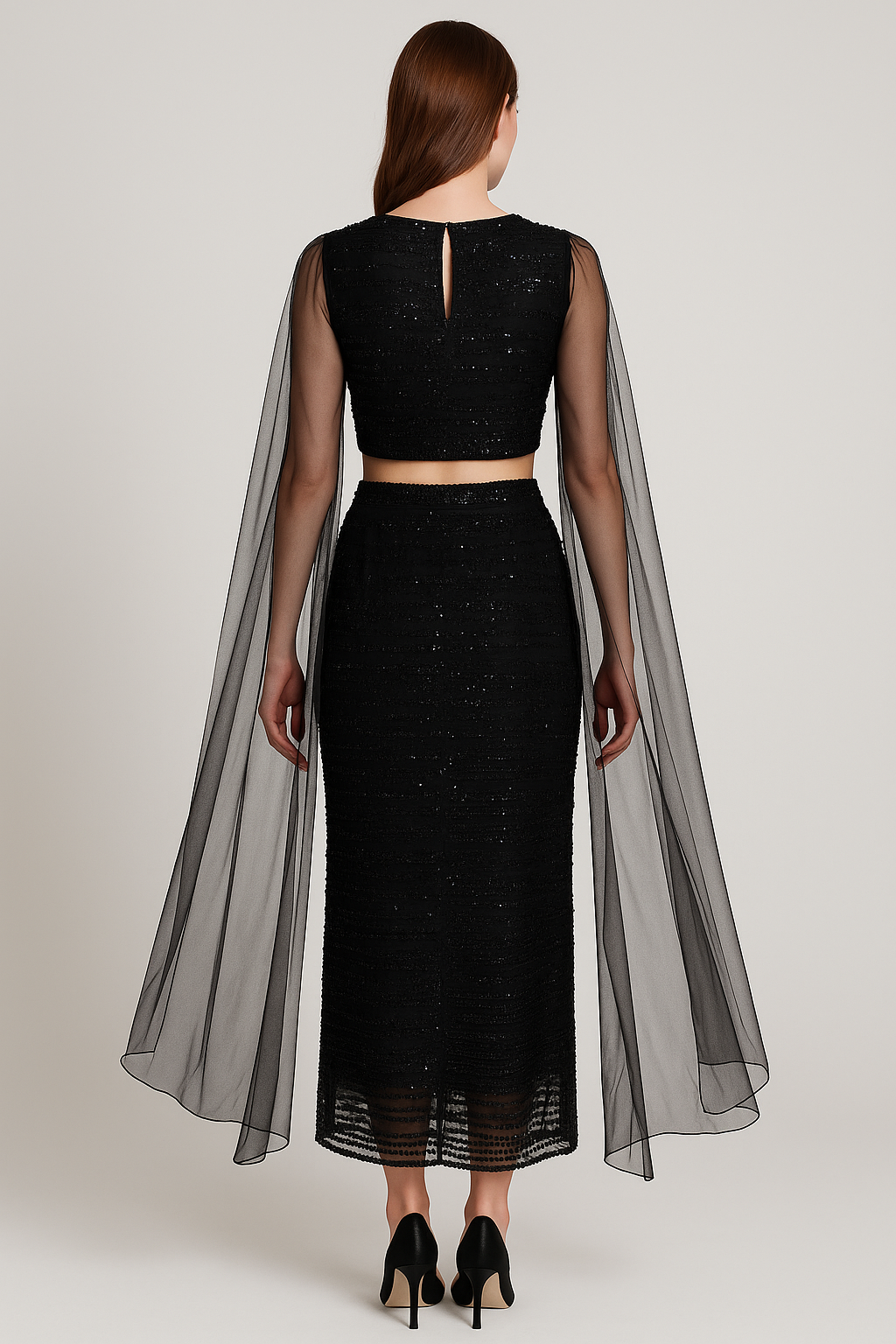 Midnight Crop Top with Skirt Set