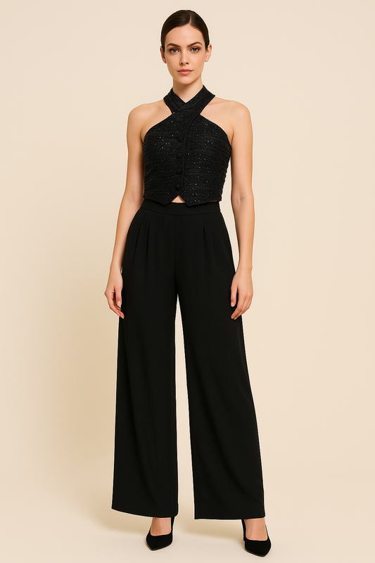 Midnight Embellished Halter Waistcoat Set