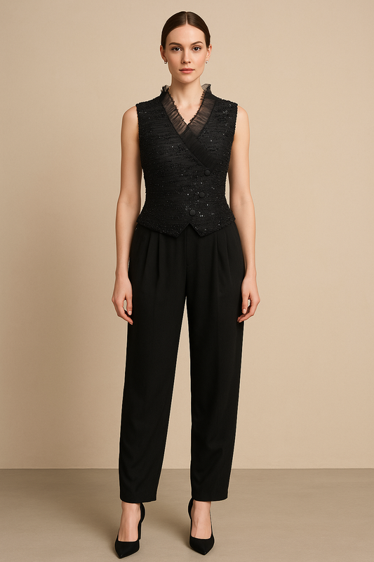 Midnight Embroidered Waistcoat with Trousers