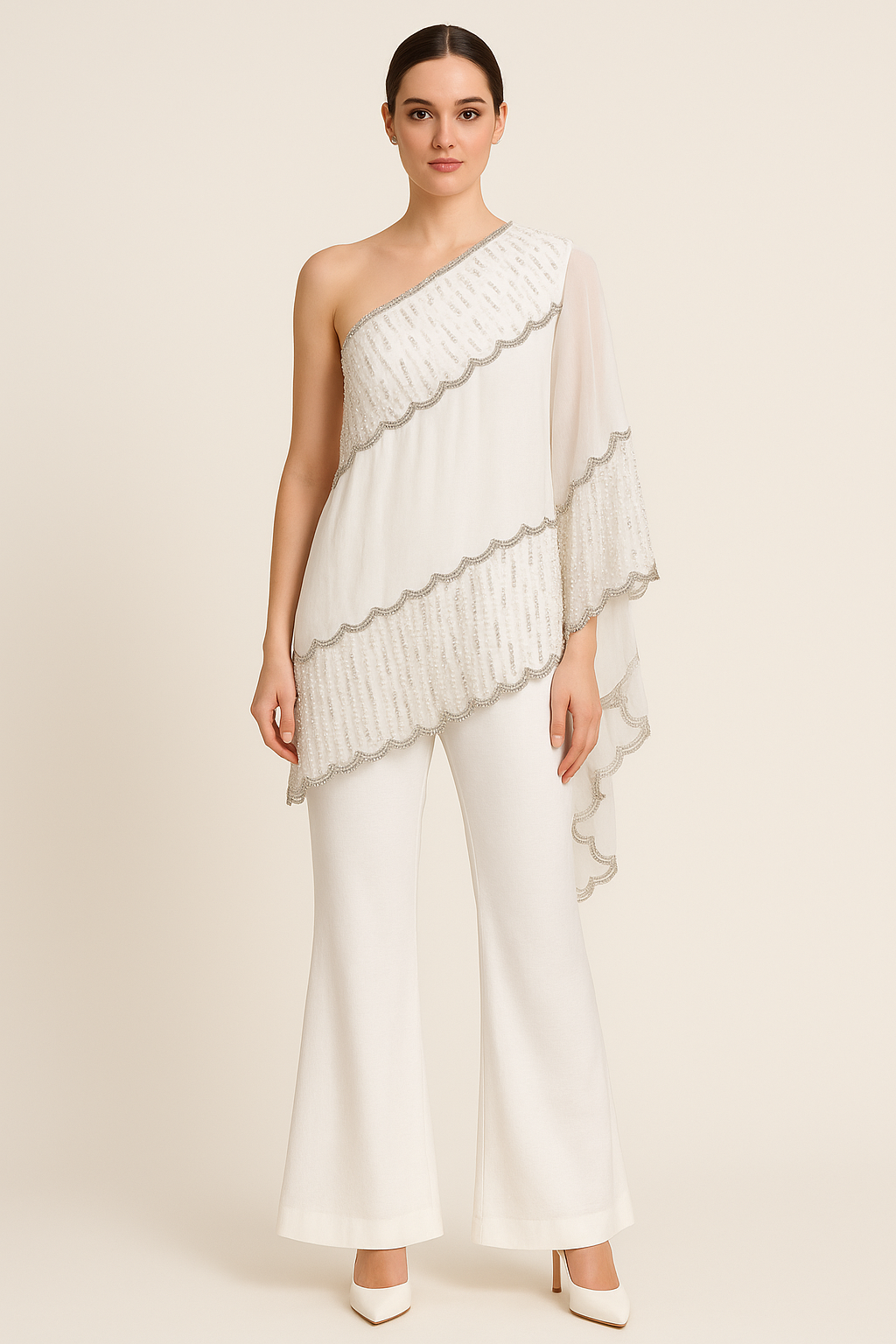 Silver Cascade One Shoulder Co-ord Set