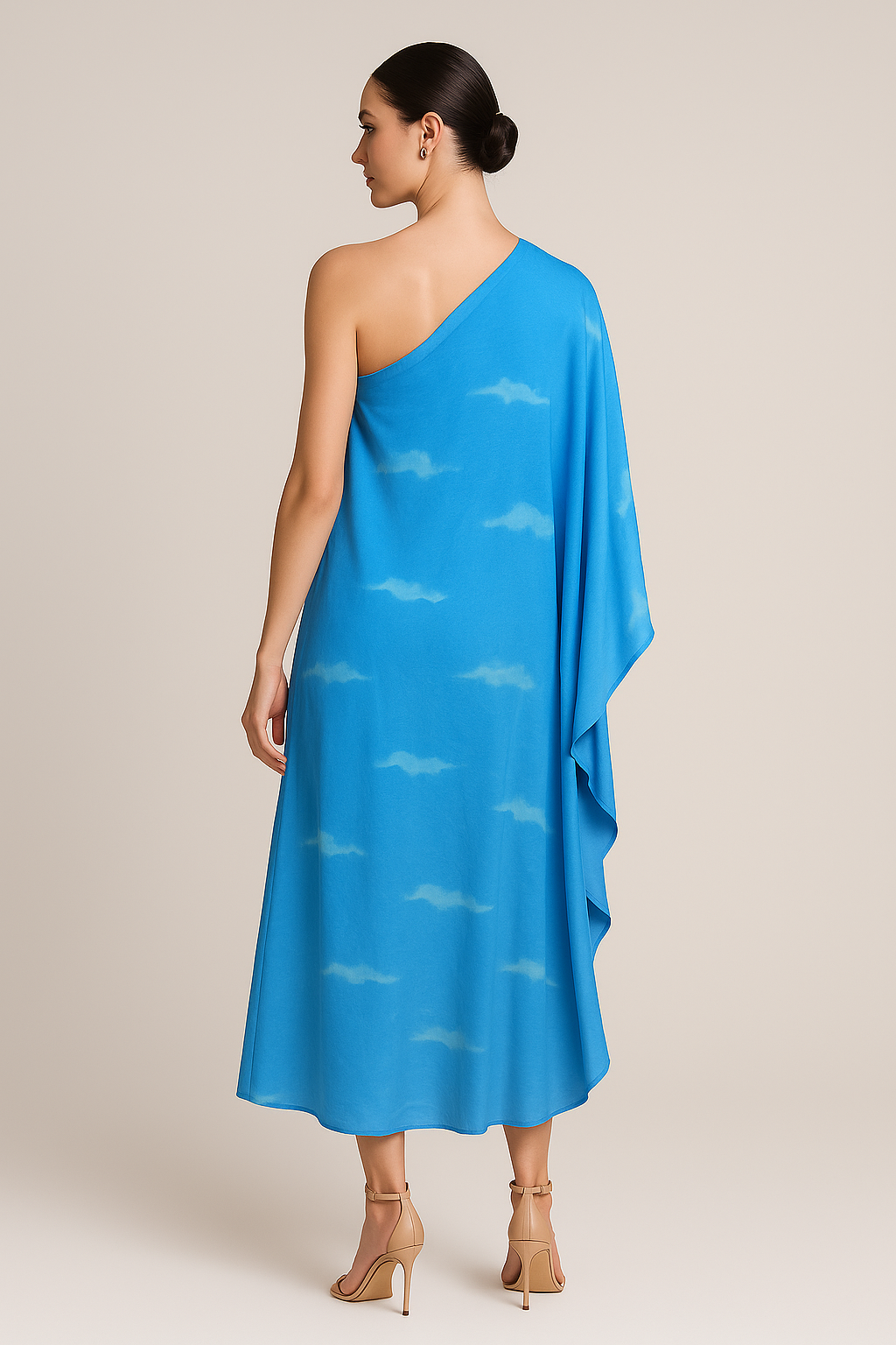 Luxury One-Shoulder Scenic Sunset Linen Kaftan – Resort & Cruise Wear Maxi Dress