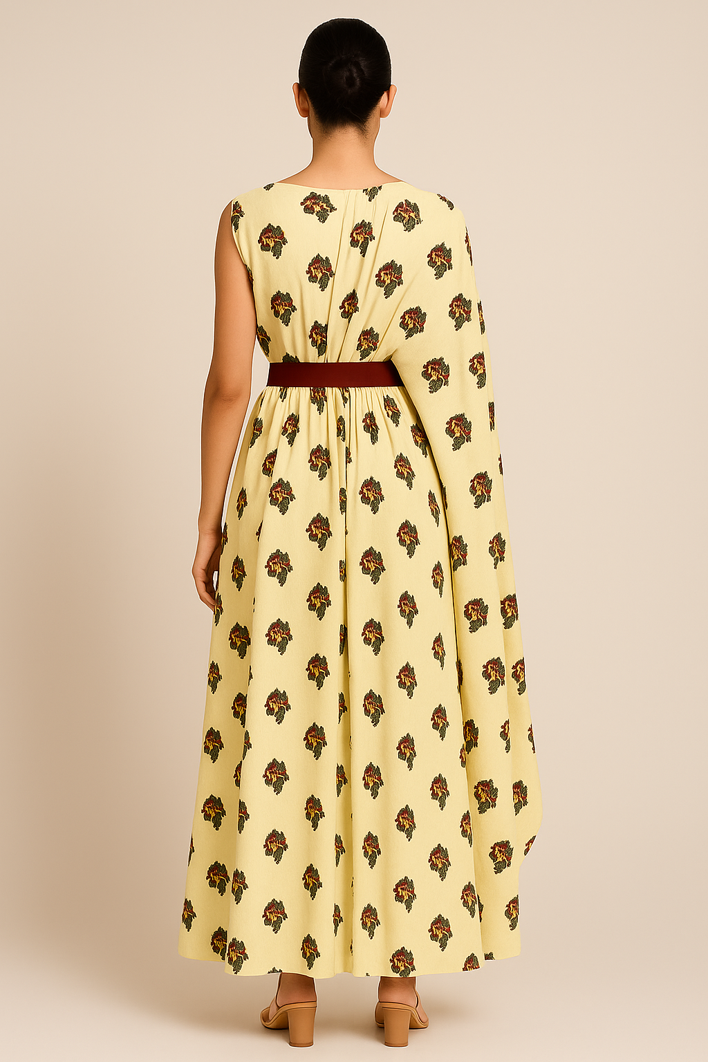 Floral One sleeve kaftan with belt