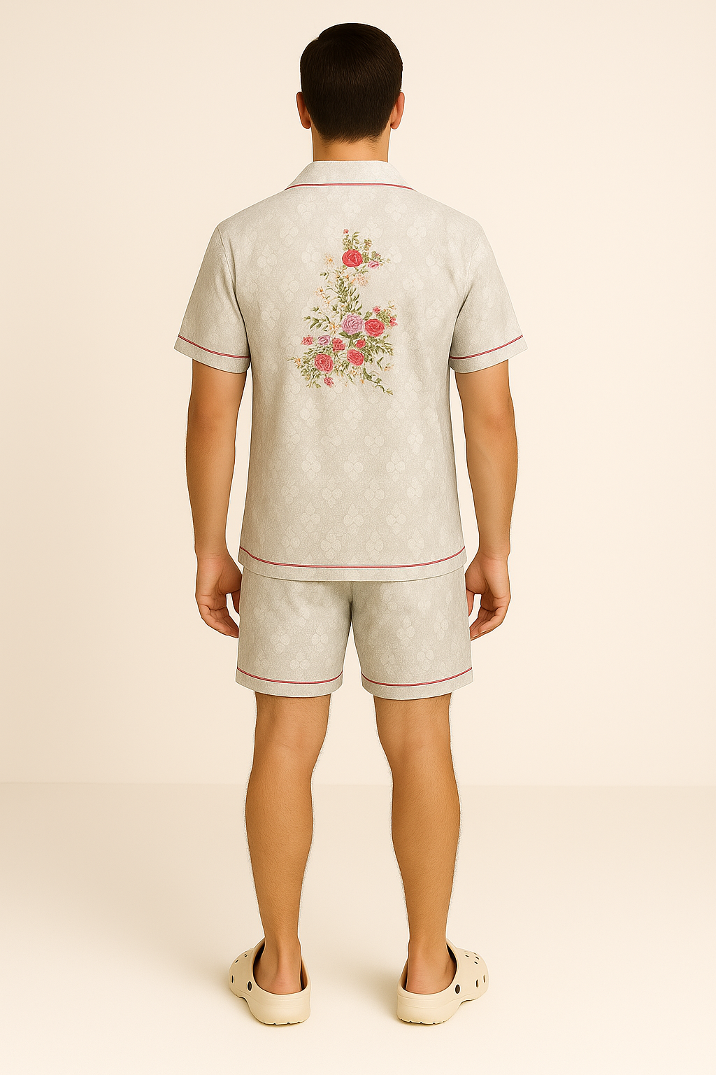 Men’s White Floral Printed Cuban Collar Shirt & Shorts Co-ord Set