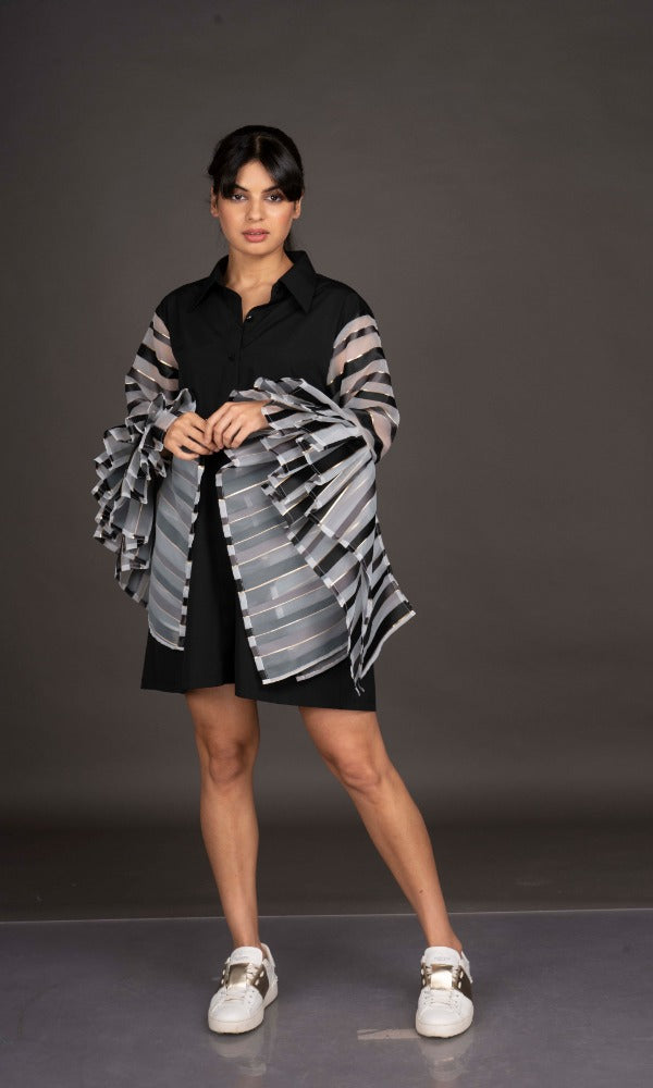 Ruffled Sleeves Shirt Dress