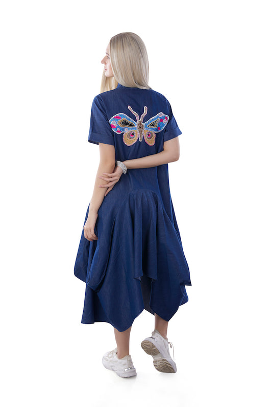 Asymmetrical Long Denim Dress