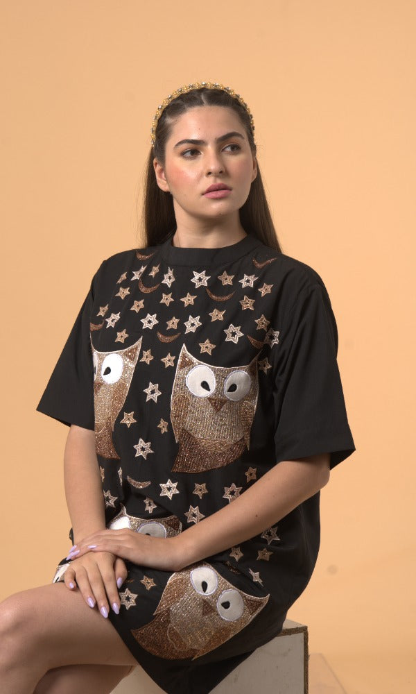 Owl Embroidered Dress