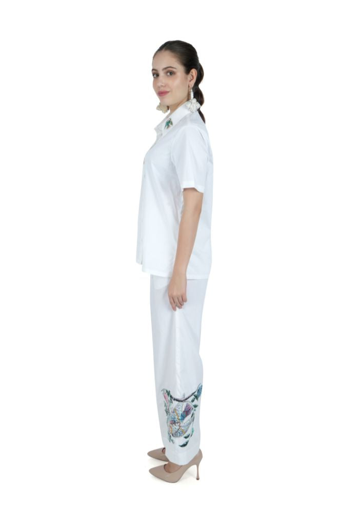 Appliqué Bird Embroidered White Co-ord Set