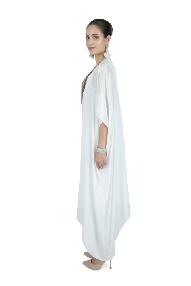 Hand Embroidered White Silk Tunic Set