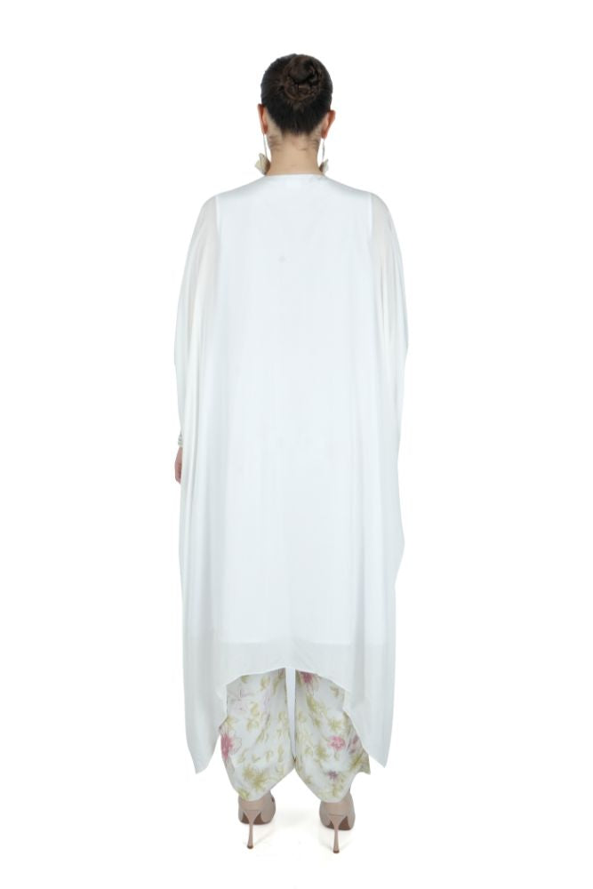 Hand Embroidered White Silk Tunic Set