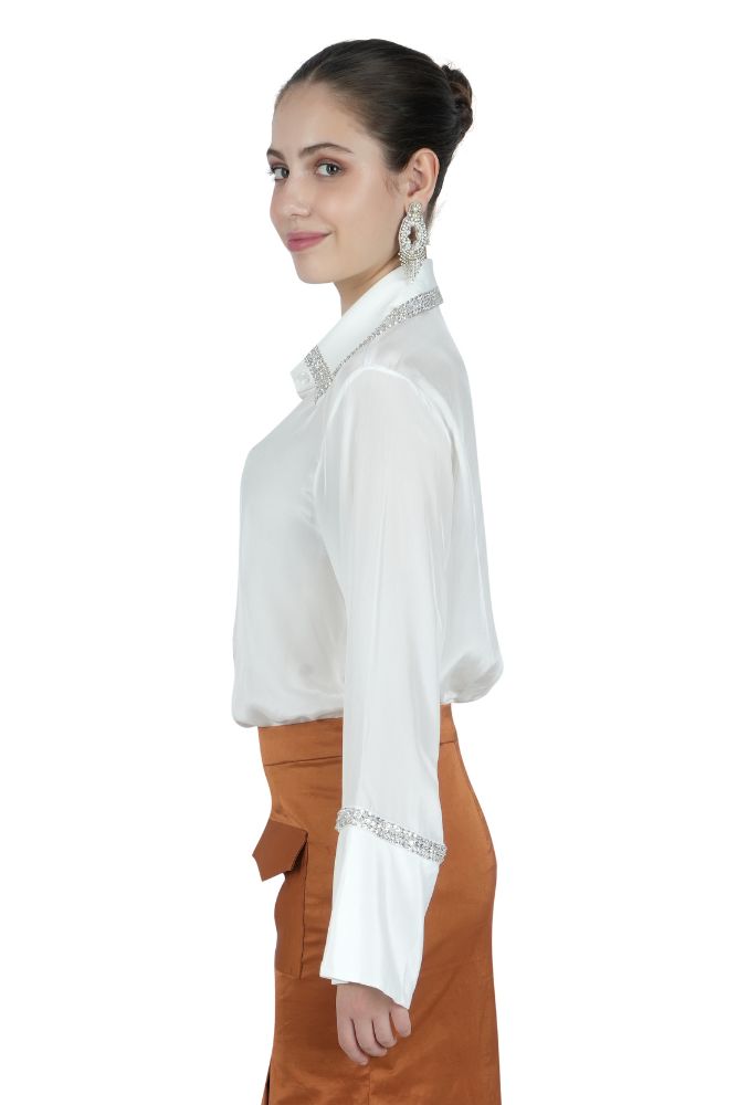 Gem Embellished Silk Shirt