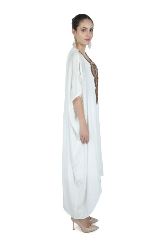 Hand Embroidered White Silk Tunic Set