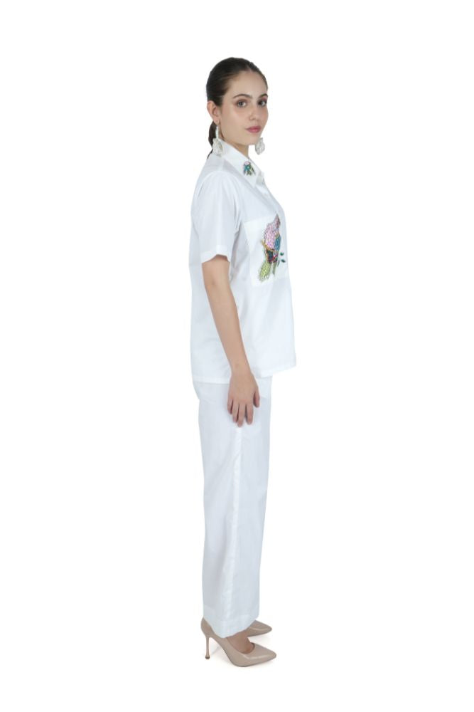 Appliqué Bird Embroidered White Co-ord Set