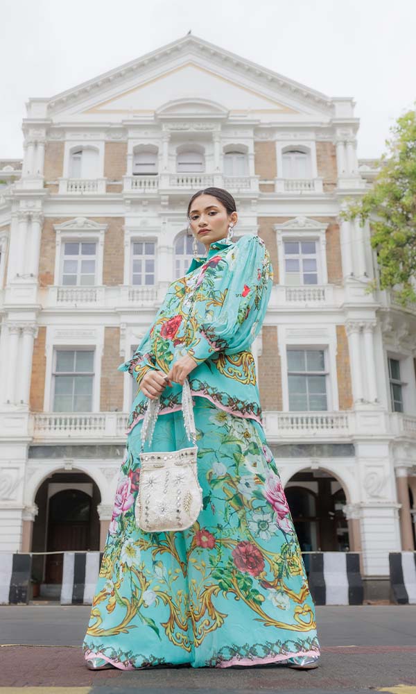 Blue Green Co-ord Set With Wide Leg Pants