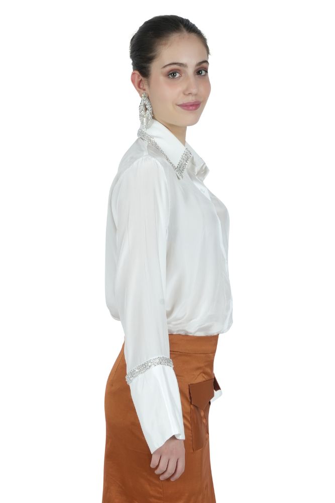 Gem Embellished Silk Shirt