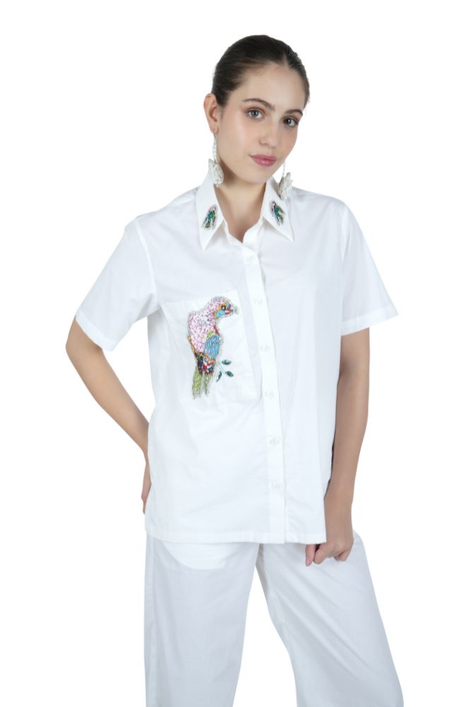Appliqué Bird Embroidered White Co-ord Set