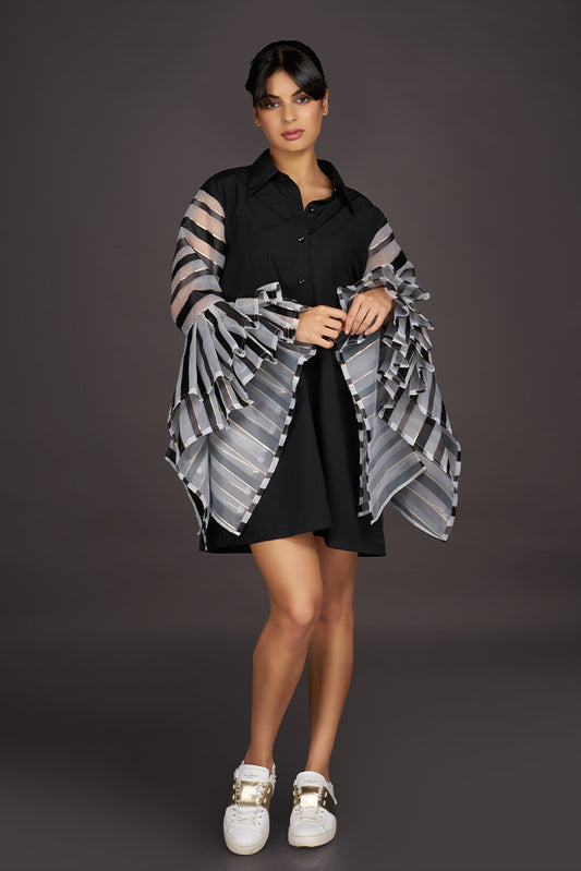 Ruffled Sleeves Shirt Dress