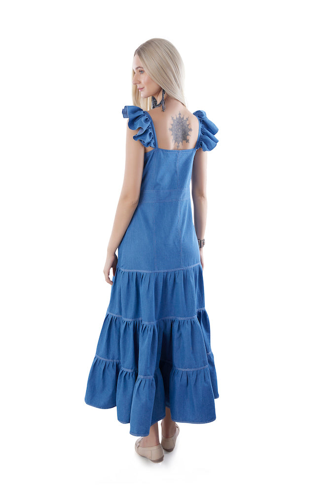 Tiered Denim Maxi Dress