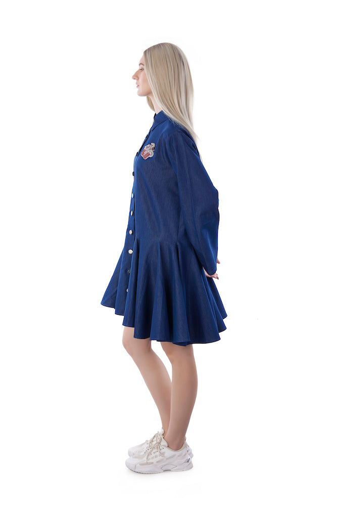 Denim Shirt Dress With Gathers
