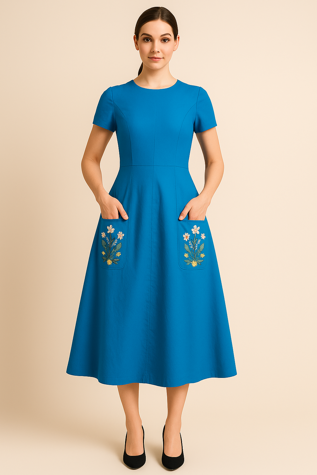 Azure Bloom Pocket Dress