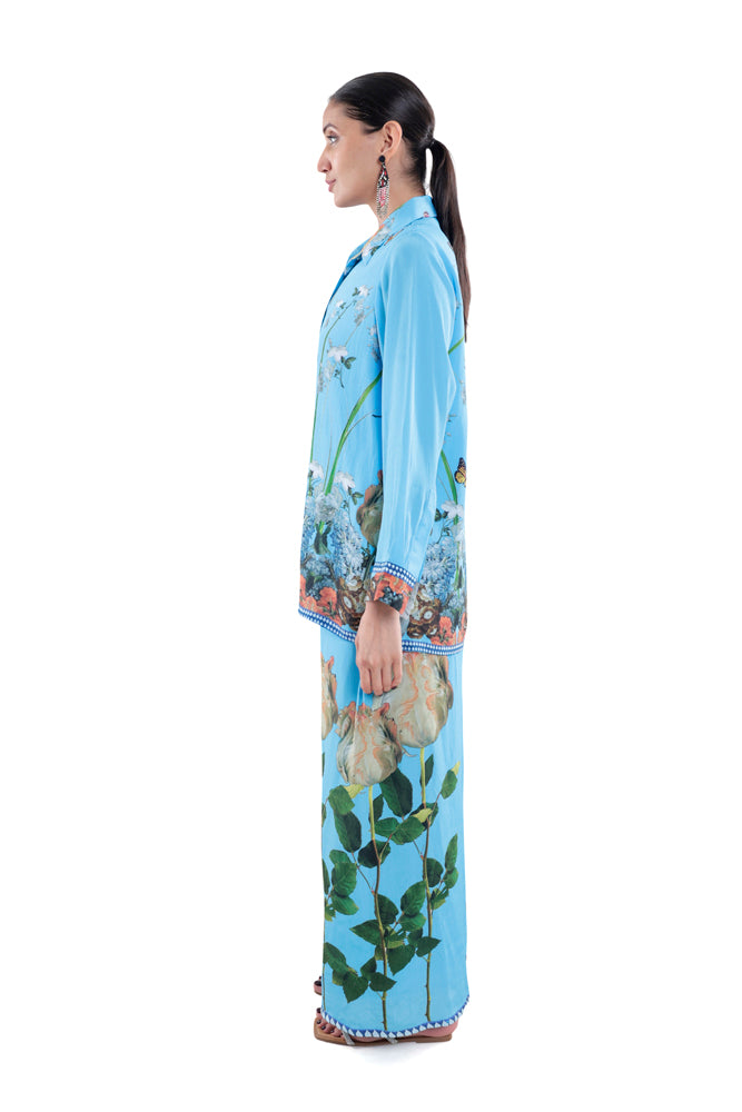Floral Silk in Sky Blue/M Co-ord Set