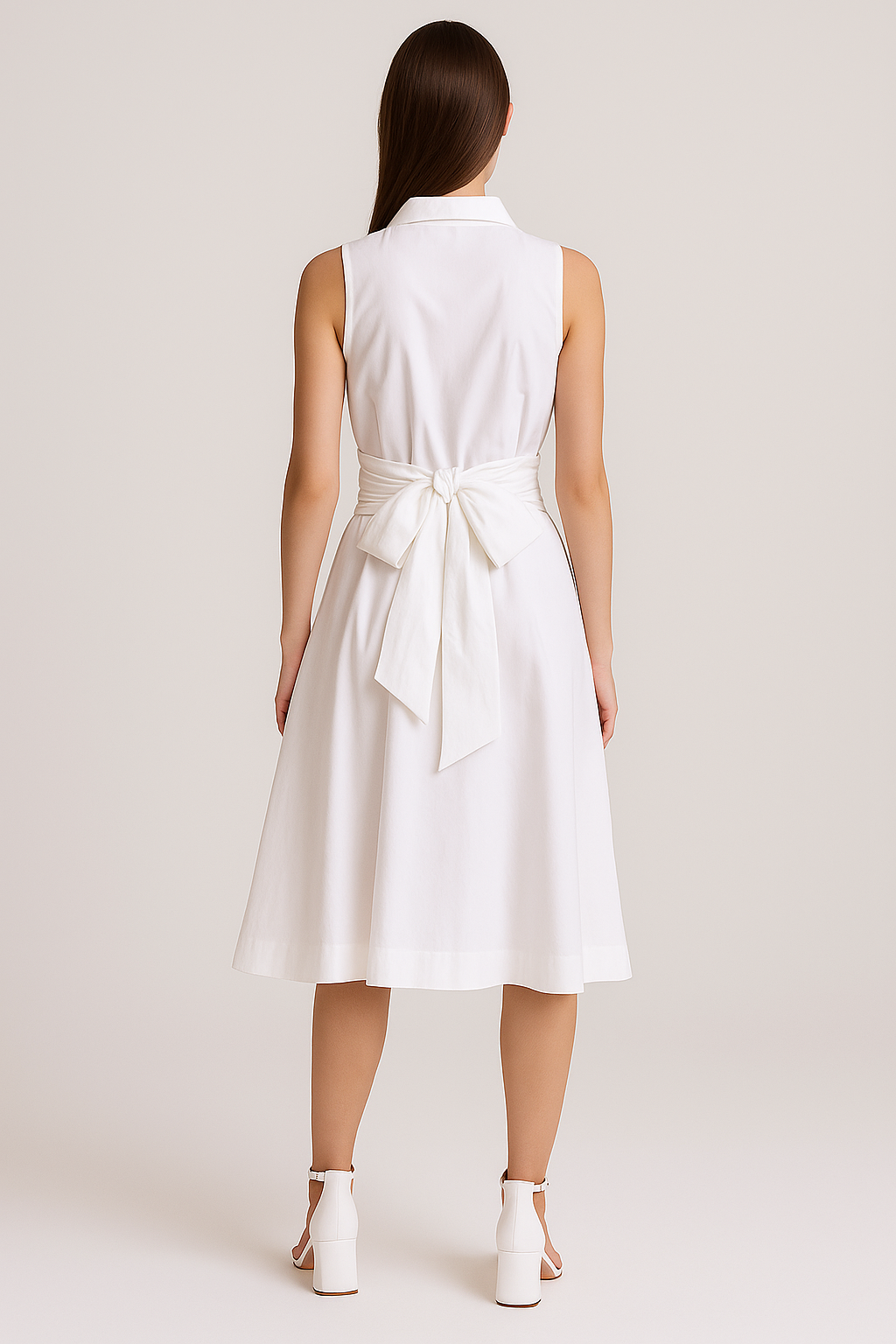 White Dress with Back Tie-Up - Polished minimalism for every occasion