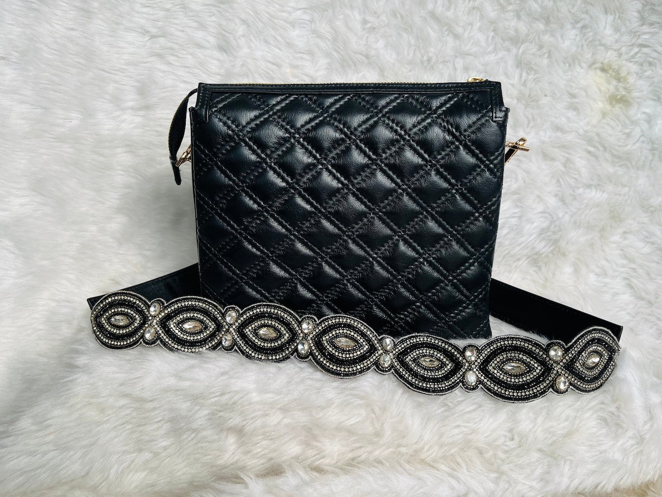 Black Fish Leather Sling Bag