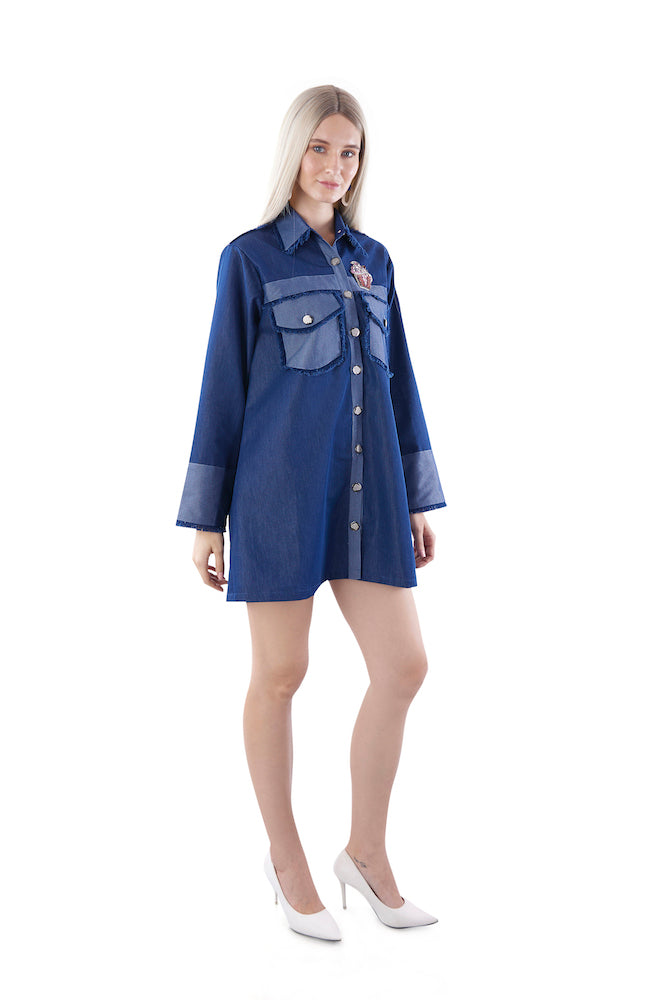 Full Sleeves Denim Shirt Dress