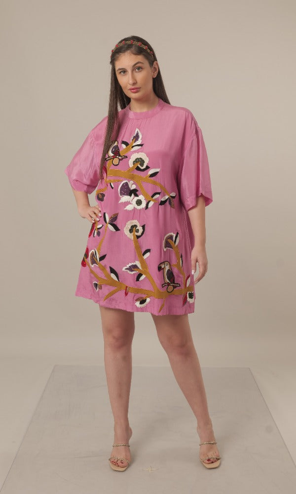 Pink T-shirt Embroidery Dress