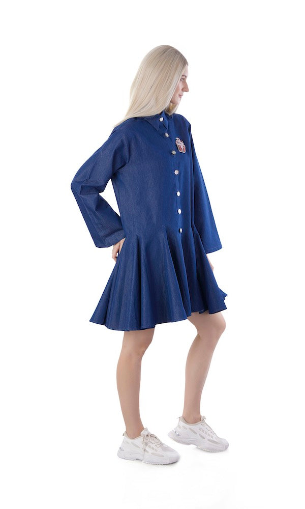 Denim Shirt Dress With Gathers