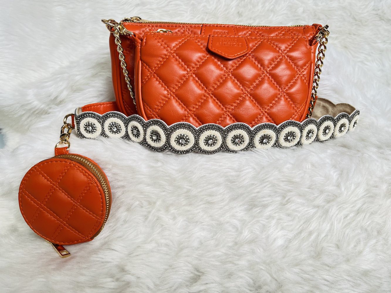 Orange Embroidered Combo Sling Bag