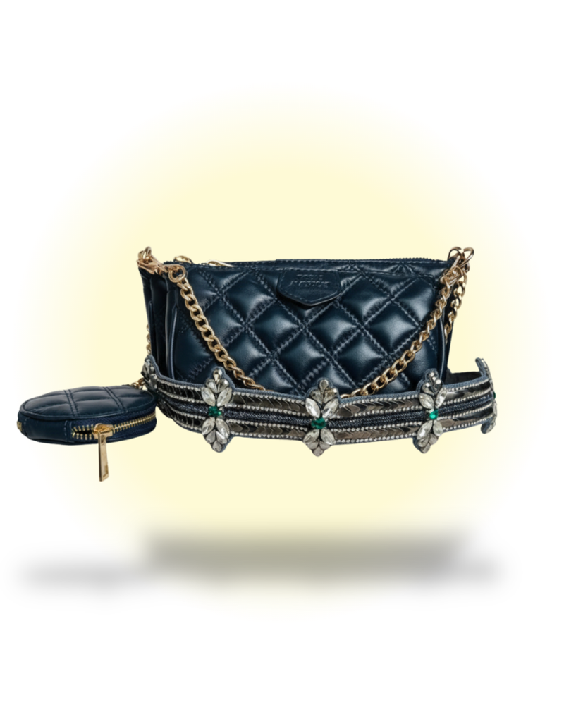 Blue Embroidered Combo Sling Bag