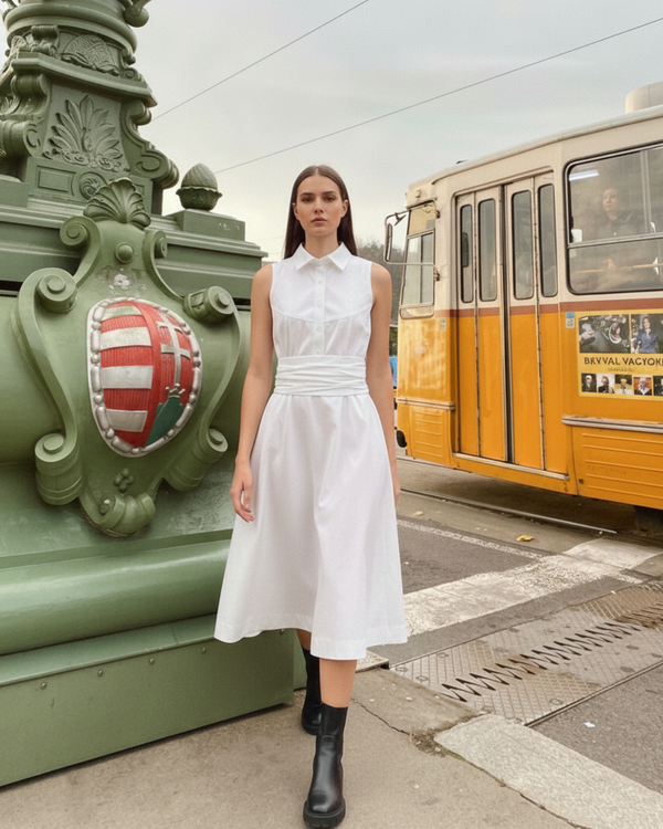 White Dress with Back Tie-Up - Polished minimalism for every occasion
