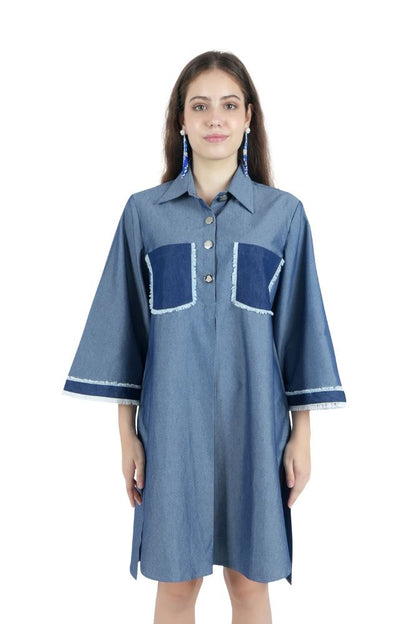 Washed Denim Oversized Midi Dress