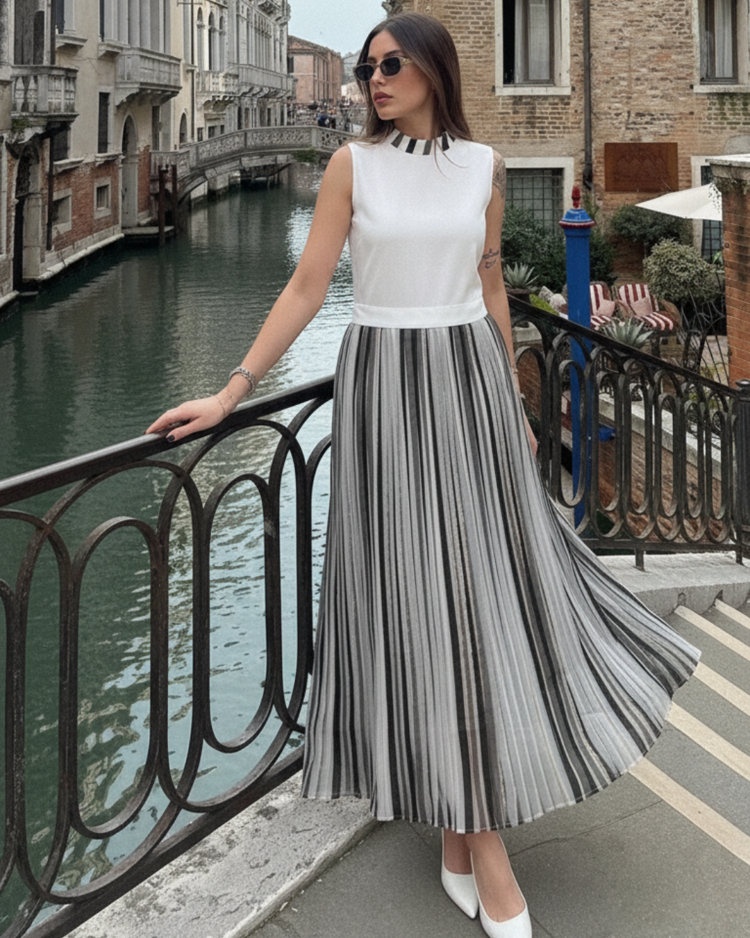 Organza Pleated Midi Dress