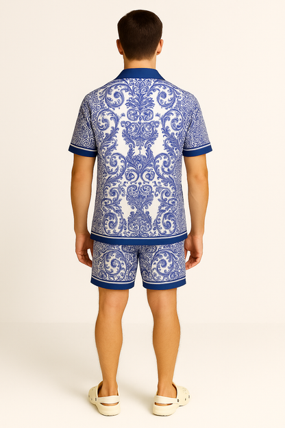 BAROQUE COAST CO-ORD SET – Blue Renaissance Meets Modern Resortwear