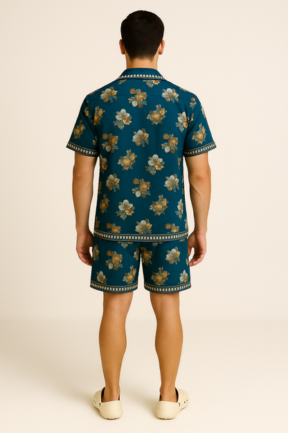 IMPERIAL BOTANICA CO-ORD SET – Printed Silk-Cotton Shirt + Shorts