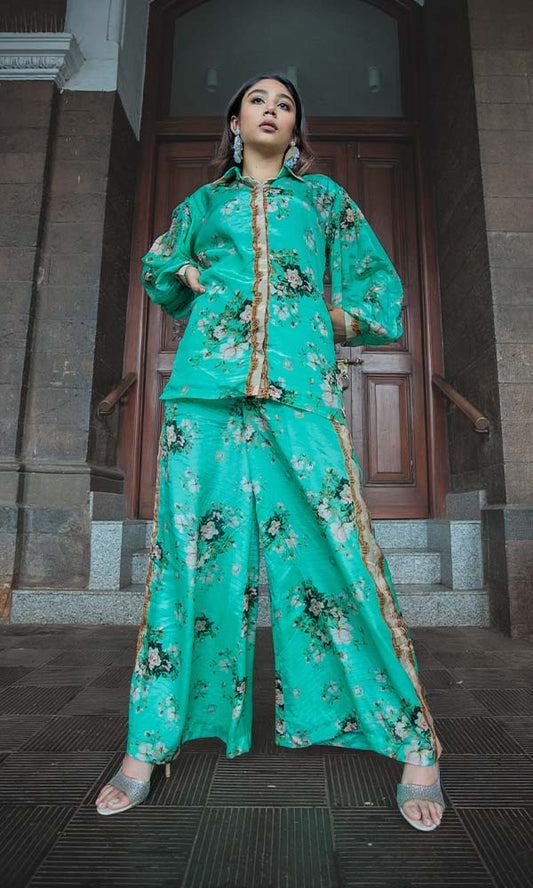 Teal Co-ord Set With Wide Leg Pants