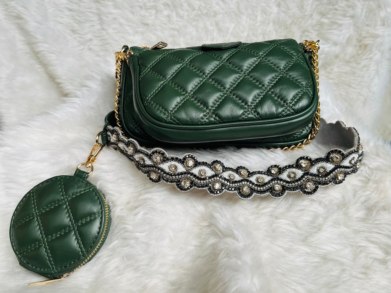 Green Embroidered Combo Sling Bag