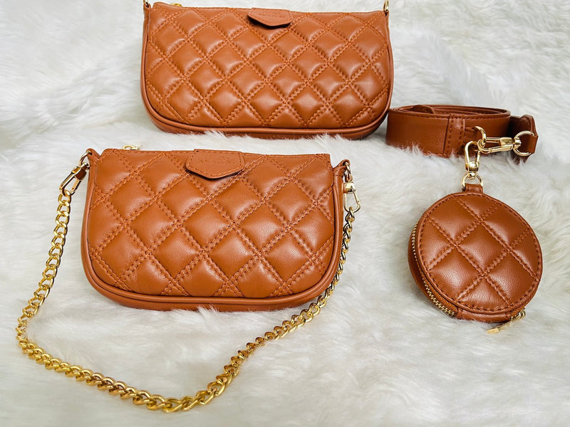 Brown Embroidered Combo Sling Bag