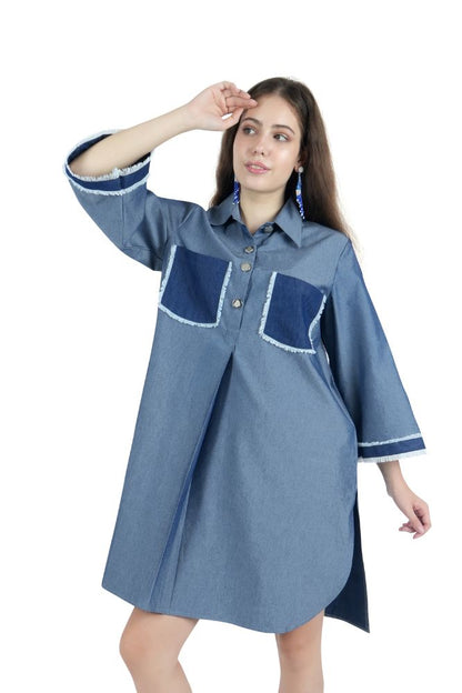 Washed Denim Oversized Midi Dress