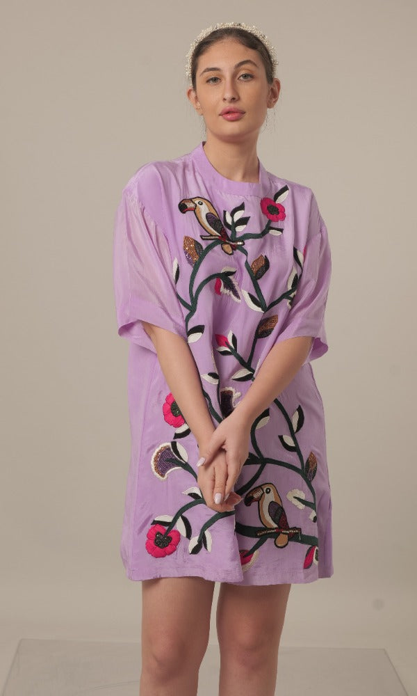 Floral Embroidered T-shirt Dress