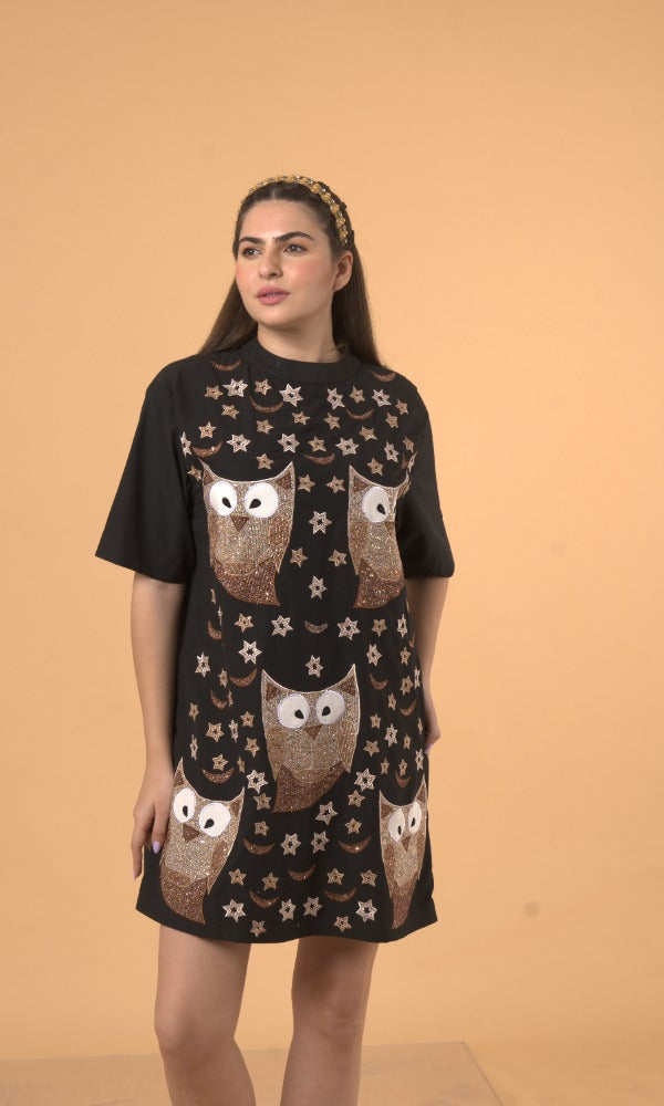 Owl Embroidered Dress