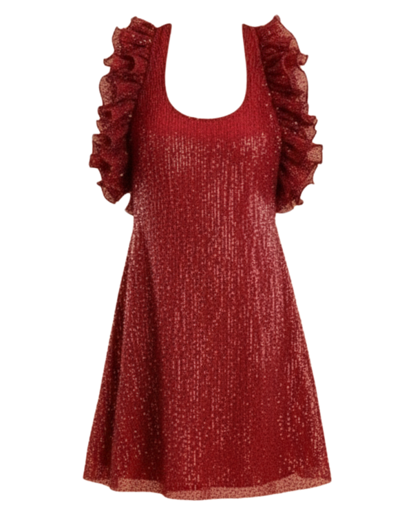 Red Sequin Halter Neck Dress