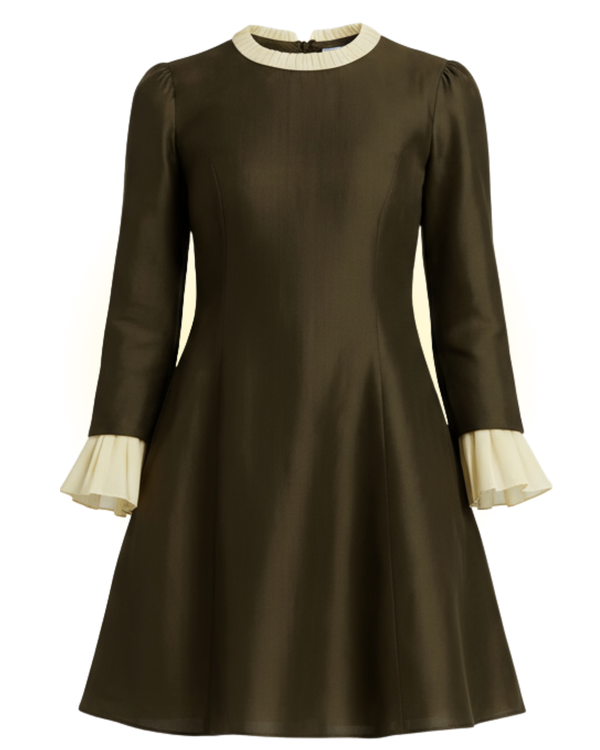 A-line dress with Georgette pleated sleeves and neck