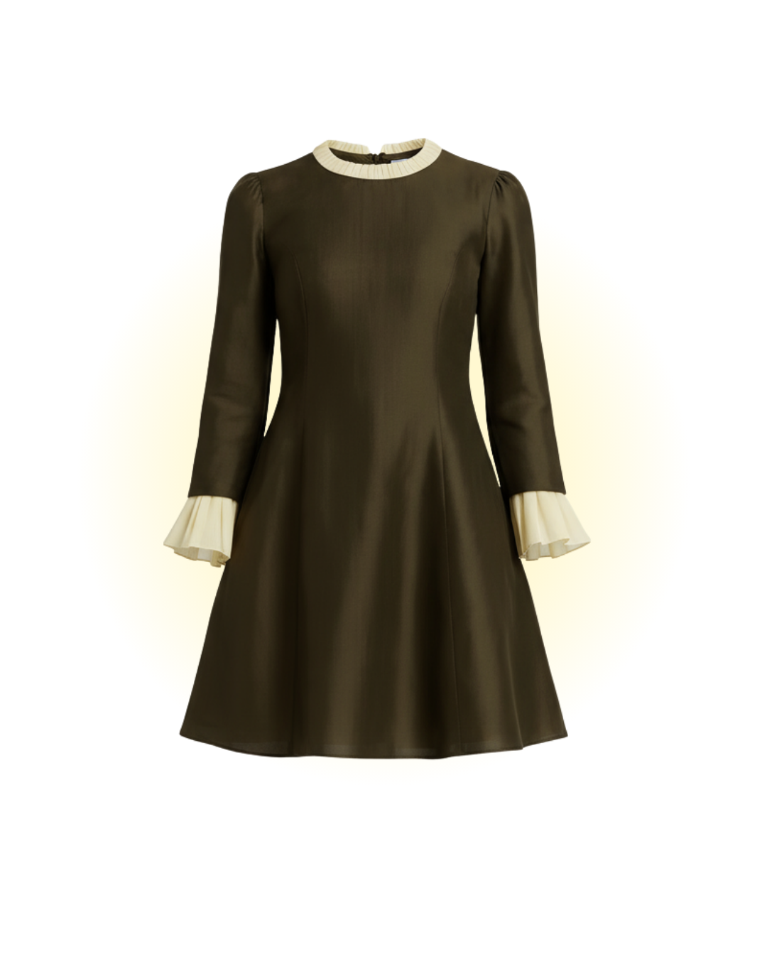 A-line dress with Georgette pleated sleeves and neck