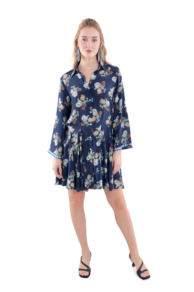 Pleated Floral Shirt Dress
